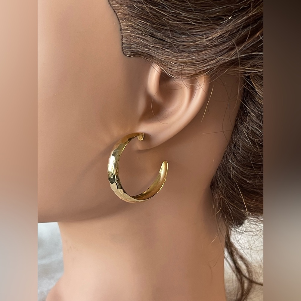 Vintage gold tone, hammered hoop earrings 80’s elegant - Picture 3 of 10